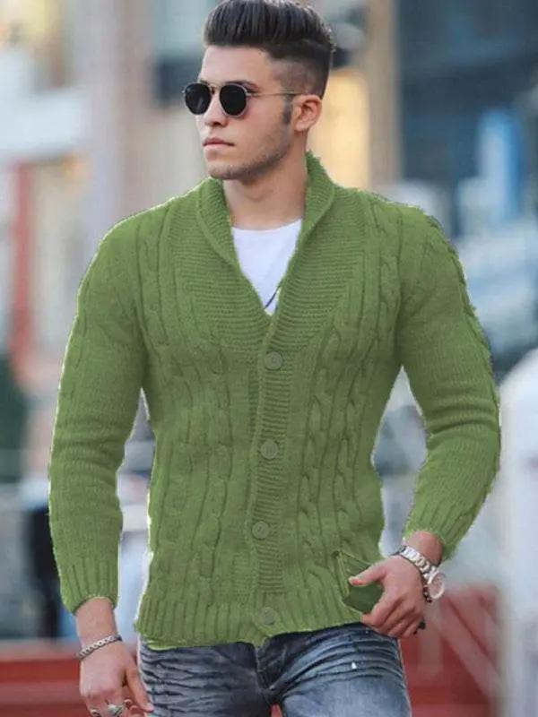 Sleek Slim Fit Men's Knitted Cardigan - Cozy Solid Color Autumn-Winter Essential - MENLL